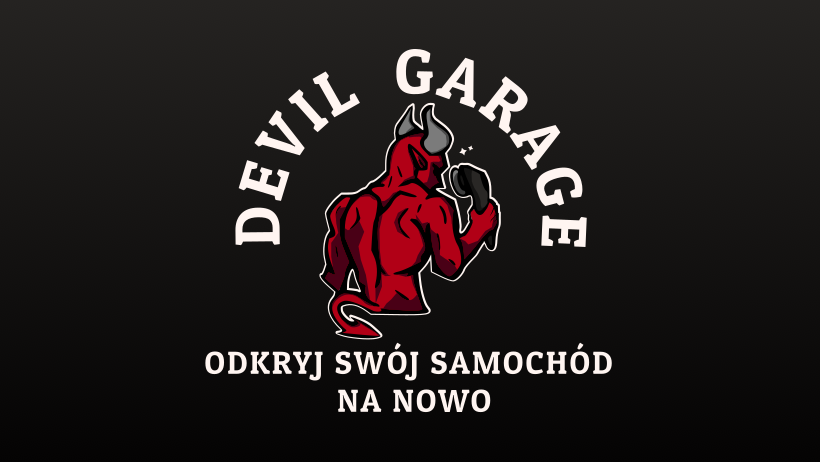 Logo firmy detailingowej. Zleceniodawca chciał, aby zawierało diabła trzymającego polerkę.